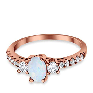 Oval Rose Tone, Lab Created White Opal Wedding Ring 925 Sterling Silver